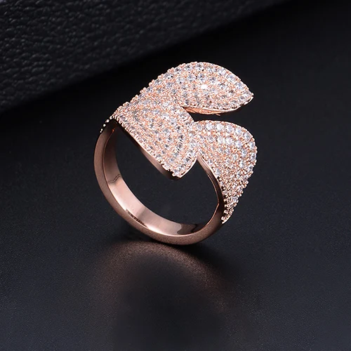 Rosegold Ring B Роскошные кольца в форме цветка, регулируемые кольца с кубическим цирконием, обручальные кольца на палец, ювелирные изделия для женщин - Цвет основного камня: Rosegold Ring B