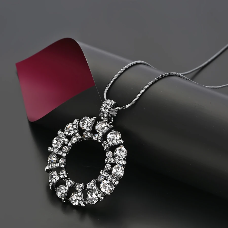 RAVIMOUR модное большое круглое ожерелье с подвеской для женщин серебряное черное