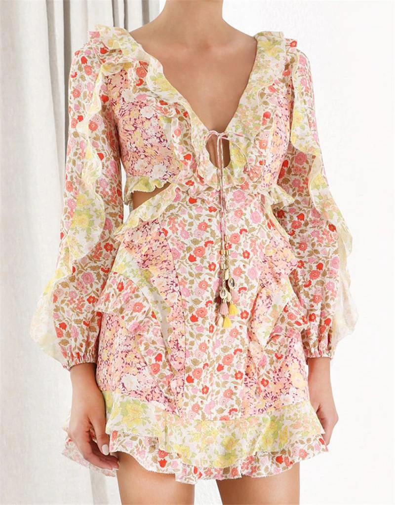 2019 summer floral print women dress beach holidy ruffles splice sexy high quality fashion mini | Женская одежда