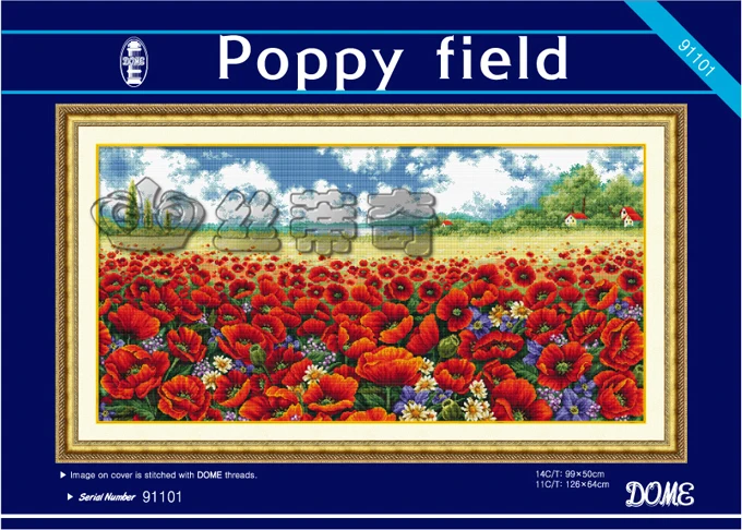 

Free delivery Top Quality lovely counted cross stitch kit Poppy Field flower land country dome
