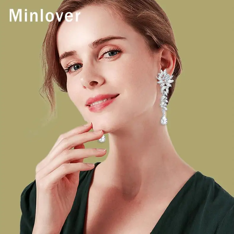 Minlover серебряный цвет конский глаз серьги с бриллиантами для женщин каплевидные