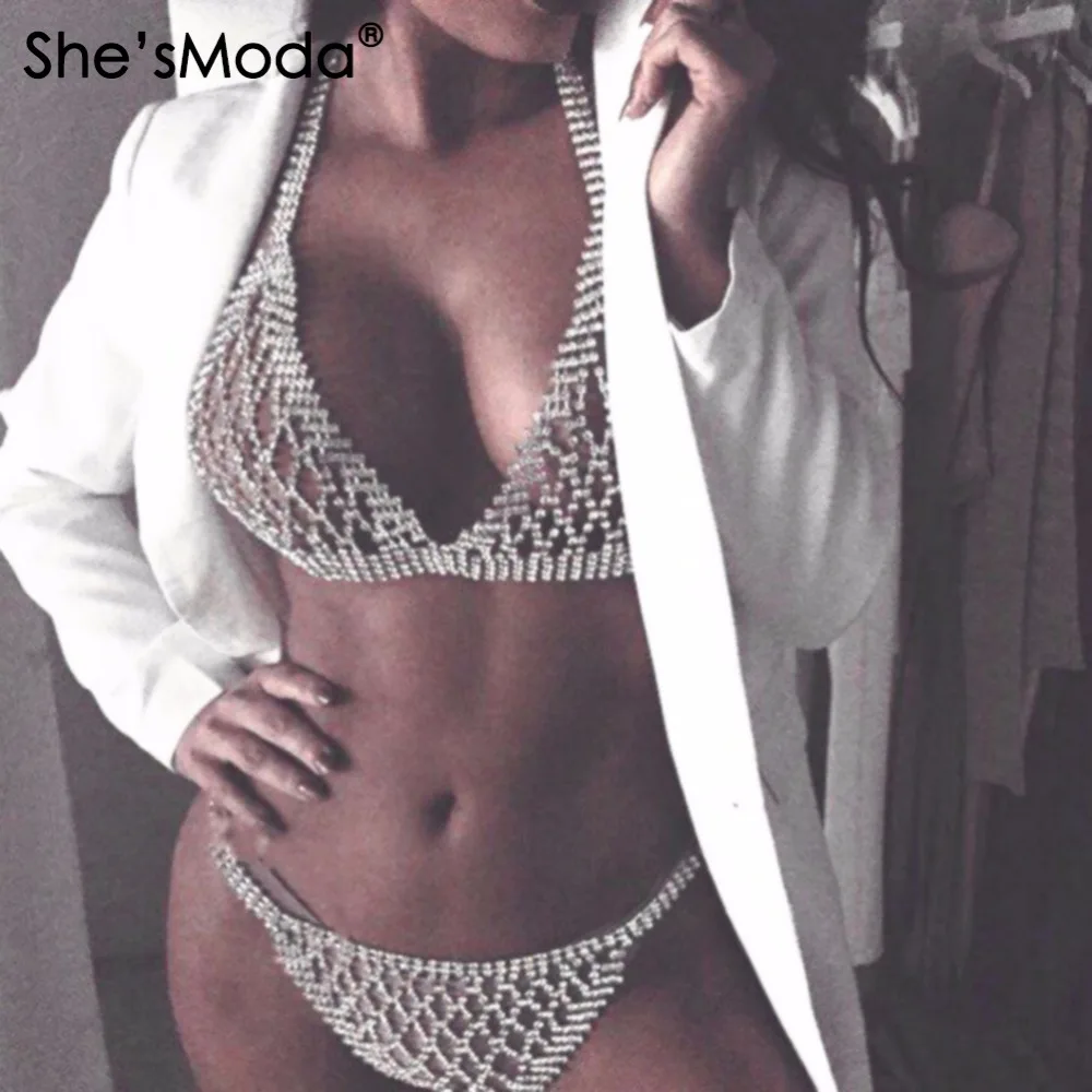 She'sModa новый комплект стразы металлический бюстгальтер с цепочкой укороченный