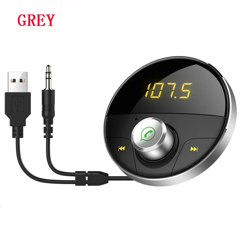 Серый JINSERTA Bluetooth FM модулятор Автомобильный mp3 плеер Громкая связь Аудио AUX Выход SD TF карта беспроводной fm-передатчик двойной USB - Название цвета: Серый
