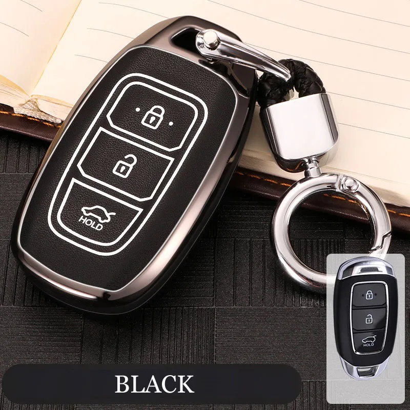 Black Резиновая сплава ключа автомобиля крышка чехла для hyundai i30 Ix35 Solaris Azera Elantra величие Ig акцент Santa Fe крышка - Название цвета: Black