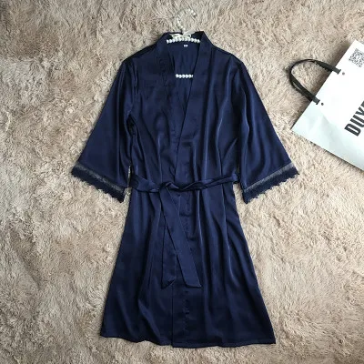 lace-dark blue 4 шт. в партии, вышивка, логотип, свадебная девичник, вечерние подарки, шелковое атласное кимоно, свадебная одежда для невесты - Цвет: lace-dark blue
