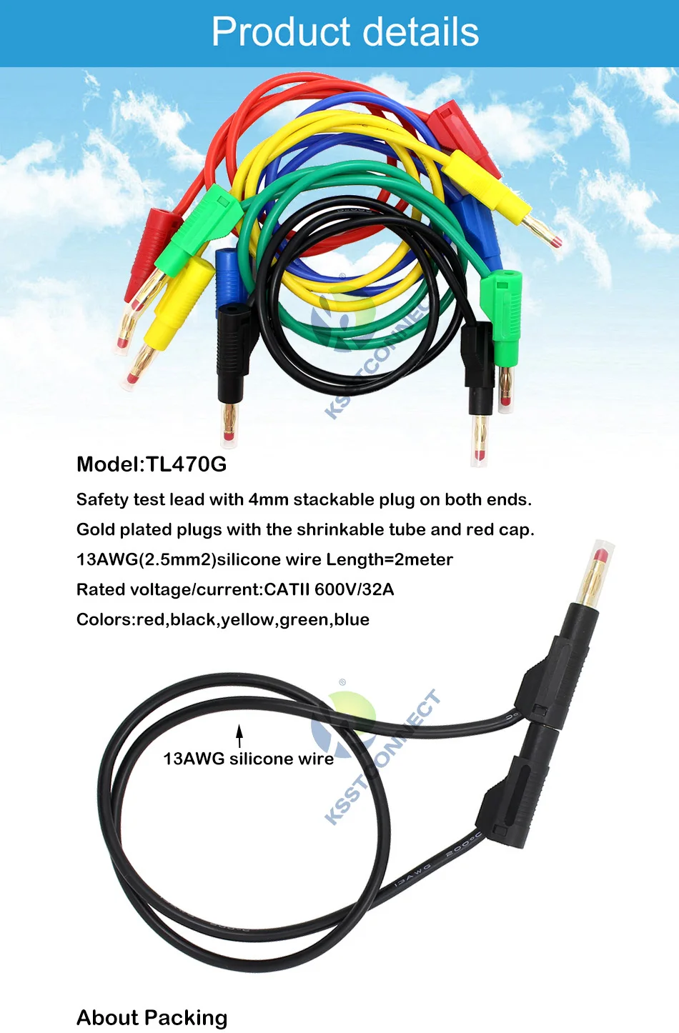 Tl470g Длина = 2.0 метра высокое качество 13awg2. 5seq мм Гибкая силиконовая Тесты приводит 4 мм мужской выдвижной разъем стекируемые приводит