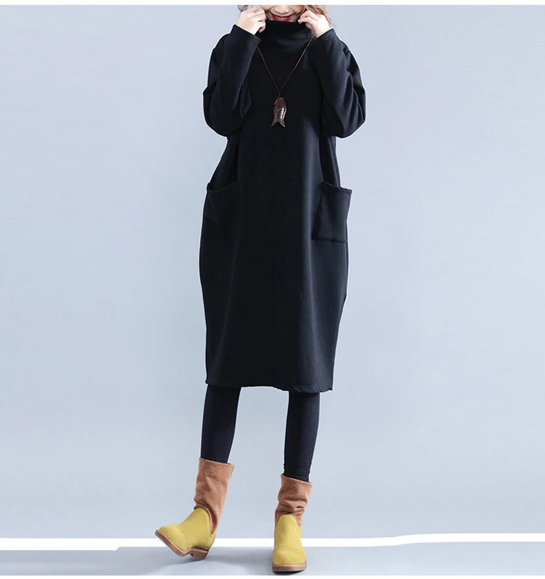 Plus Size Women Hoodies& Sweatshirts Winter Thickening Warm Cotton Fashion Female Big Size Casual Turtleneck Black Dress