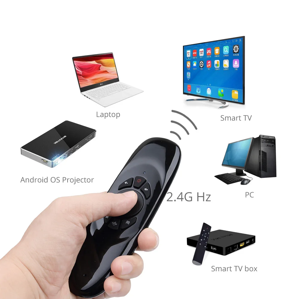 

BYINTEK Wireless air mouse, Game Keyboard Rechargeable 2.4GHz Universal Smart Controle Remote for Android projector Pc