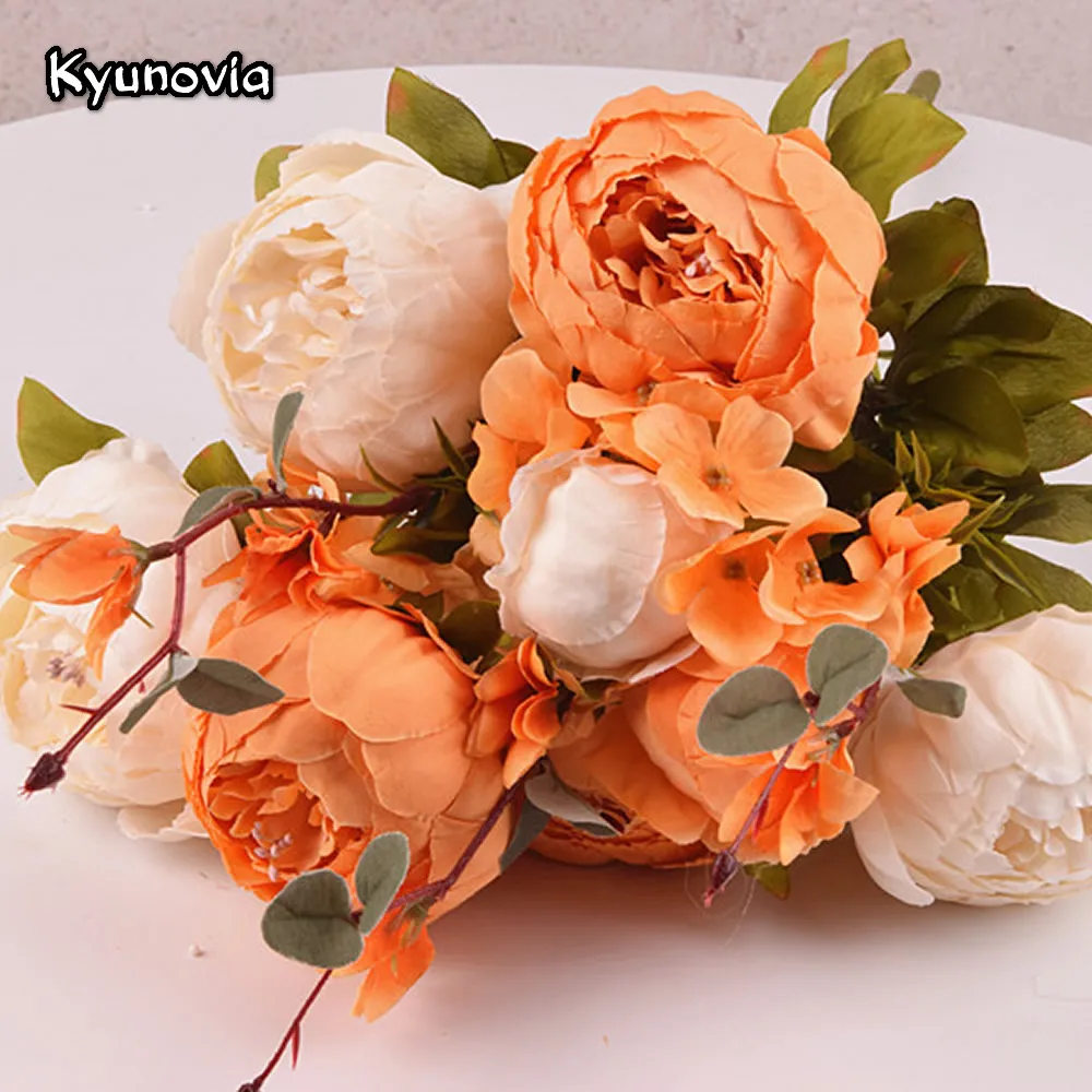 Kyunovia Artificial Flowers Vintage Champagne Blush Peony Silk for DIY Rustic Bridal Bouquet Wedding Home Party Deco H03 | Дом и сад