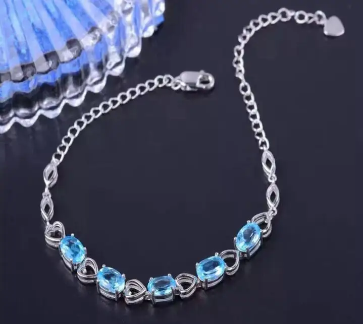 

KJJEAXCMY fine jewelry 925 Pure silver with natural blue topaz bracelet jewelry gold and silver color.fghjyu