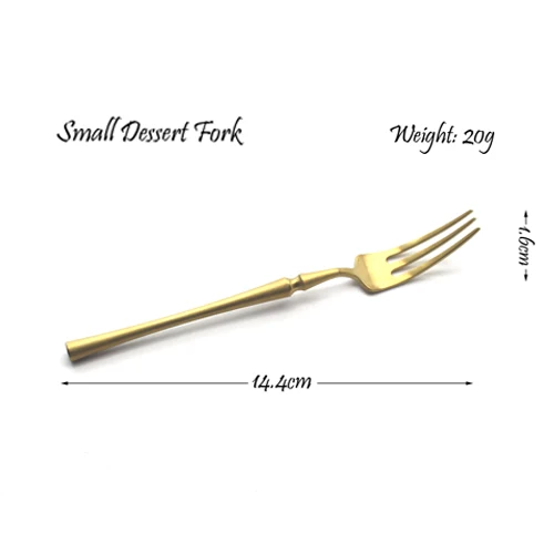Small Dessert Fork Королевский Золотой Западная обеденная посуда набор столовых приборов 304 Матовый нержавеющий с золотым ножом вилка набор кухонных принадлежностей 1 шт - Цвет: Small Dessert Fork