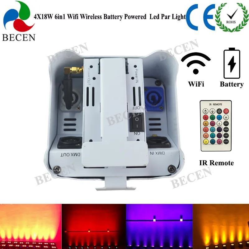 IRC Remote control 4x15w RGBWA UV 6in1 par light Wifi APP Control Wireless DMX Battery Powered MINI LED uplight 4pcs | Лампы и