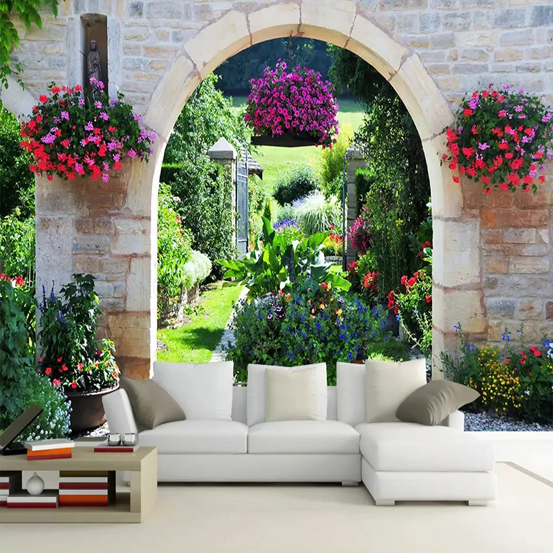 Papel tapiz de pared personalizado, Impresión de paisaje de jardín mediterráneo, foto 3D, papel de pared para sala de estar, dormitorio, decoración del hogar