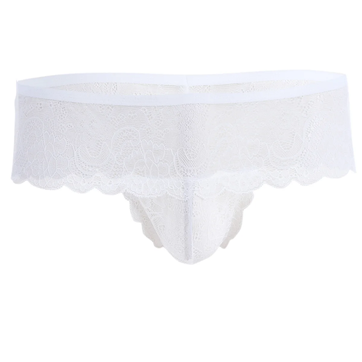White Гейские мужские стринги и g-стринги, нижнее белье, кружевные трусы, трусы-бандаж, трусики для Сисси, низкая посадка, сексуальное мужское нижнее белье, открытая сумка, Эротические трусики - Цвет: White