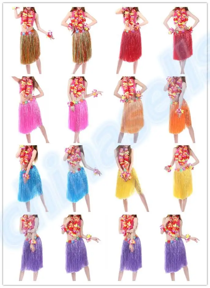 12sets 60CM 6PCS/set Plastic Fibers Women Grass Skirts Hawaiian Hula Skirt set cheerleaders costumes Ladies Dress Up