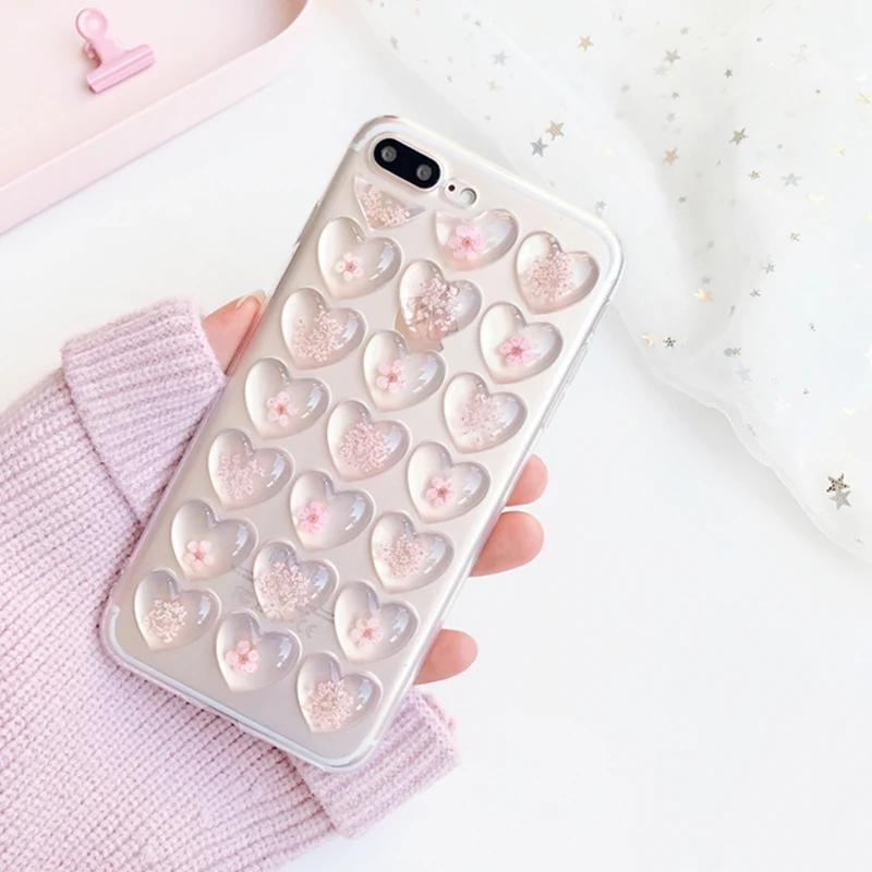Гламурный чехол для телефона милый 3D Блестящий с сердечками iphone 7 8 6 6S Plus X