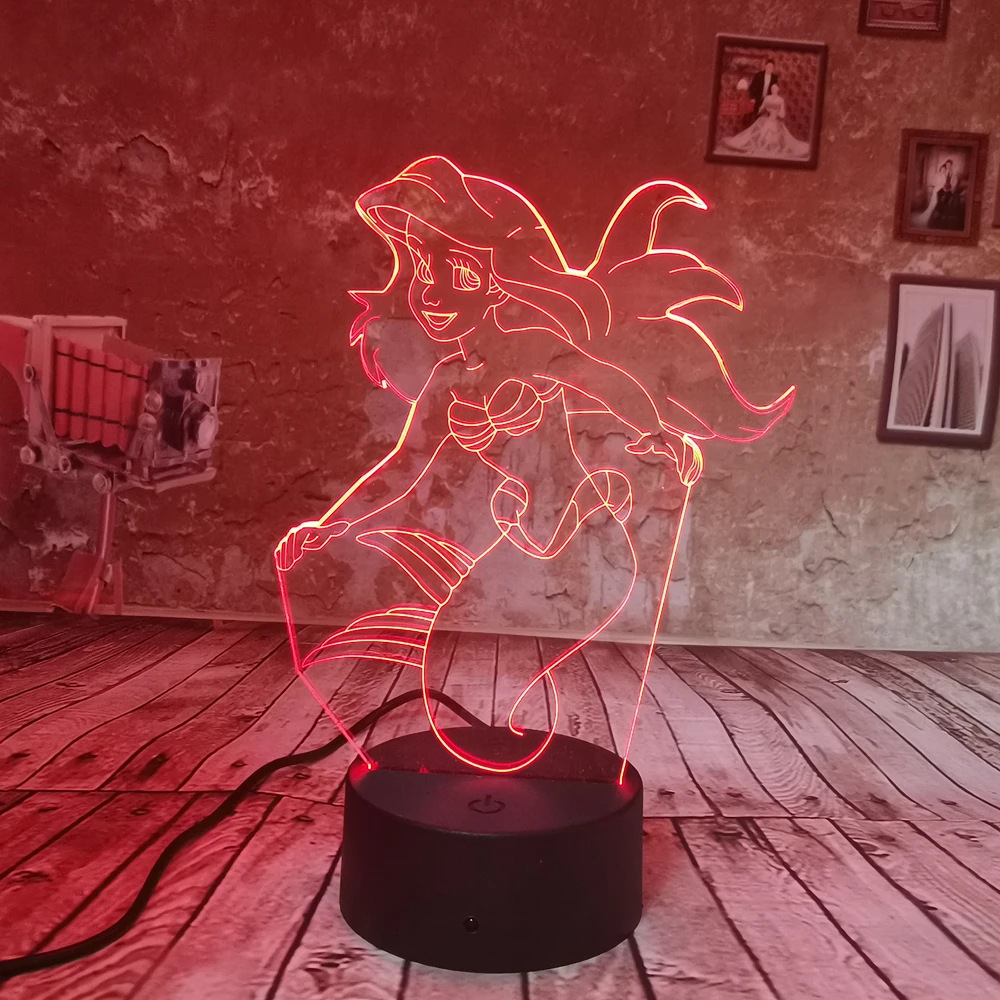 Дропшиппинг маленькая Русалка 3D оптическая настольная лампа ночник