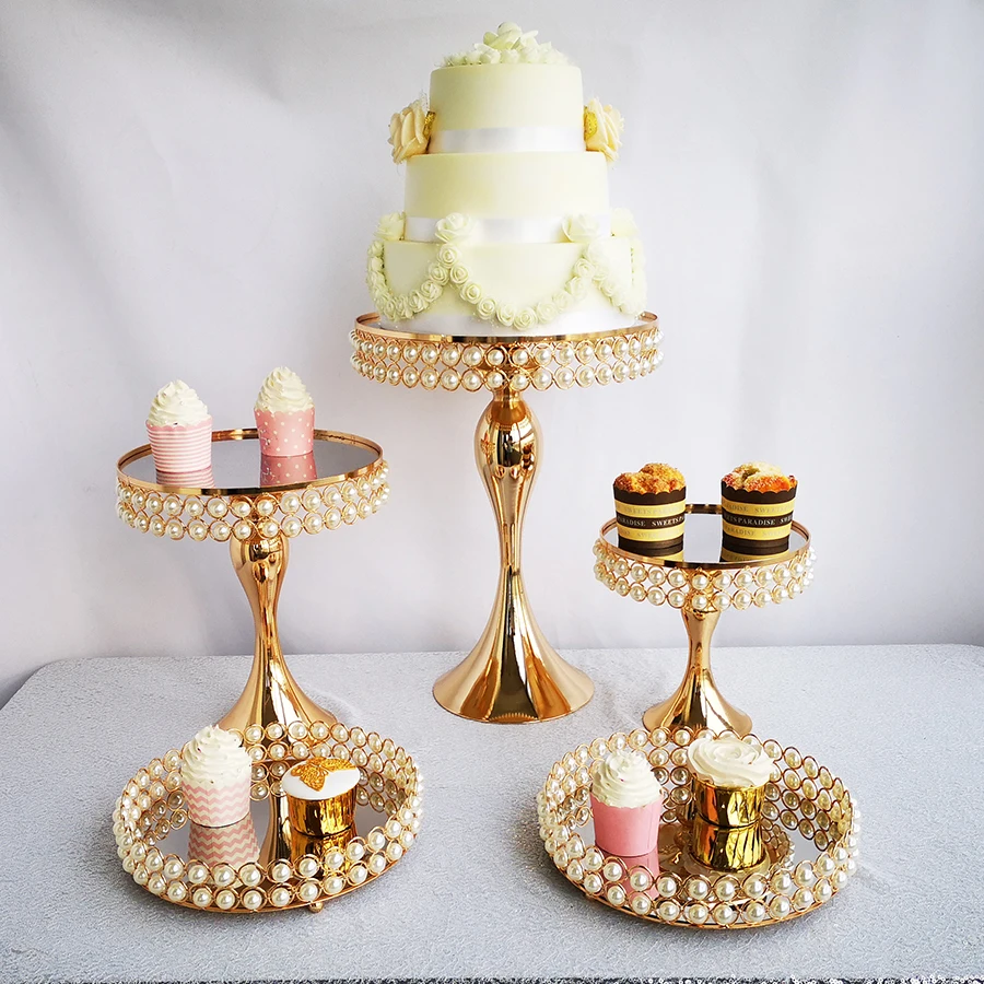 5pcs gold 1 шт-10 шт Серебро& золото& розовое золото Торт Стенд Зеркало Набор Кристалл десерт на вечеринку, свадьбу торт стол инструменты для украшения торта - Цвет: 5pcs gold