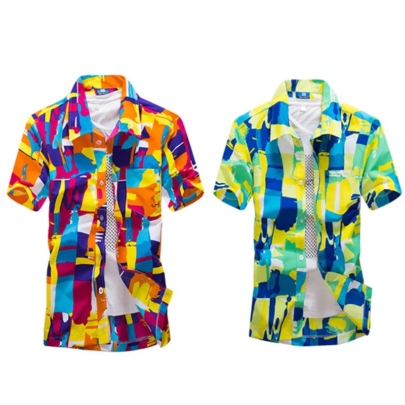 

Mens Hawaiian Shirt Male Printed Beach Shirts Short Sleeve Printed Shirt 5XL plus size shirt ST16