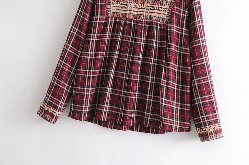Женская блузка OMCHION Blusa винтажная красная с длинным рукавом и модной вышивкой