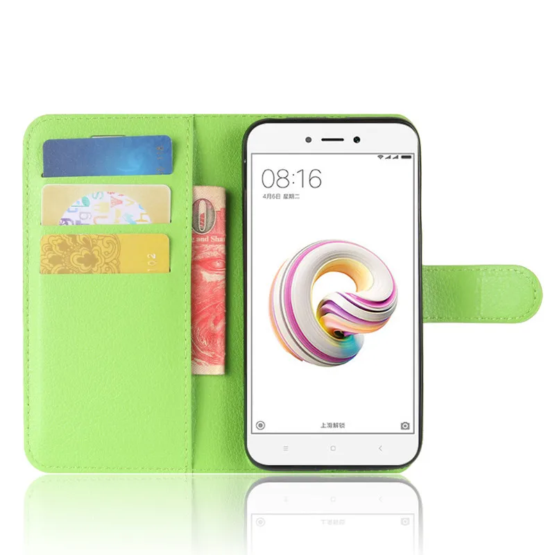 Чехол для Xiomi Xiaomi Redmi 5A, простой кожаный чехол в полоску личи на RedMi 5 A, флип-чехол с отделениями для карт, подставка, чехол для телефона s