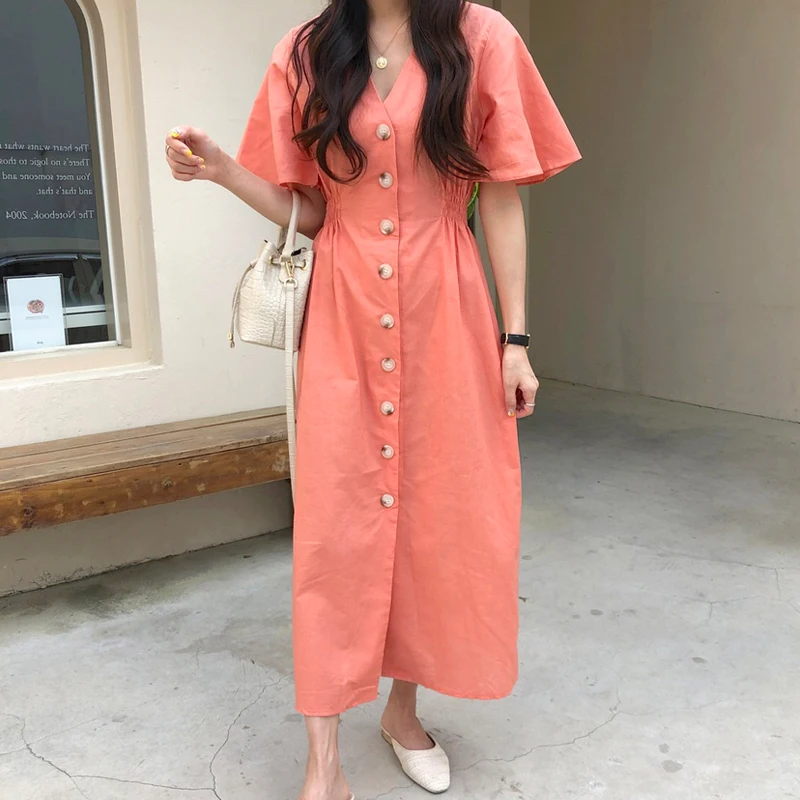 Женское длинное Хлопковое платье рубашка зеленое Привлекательное с v образным