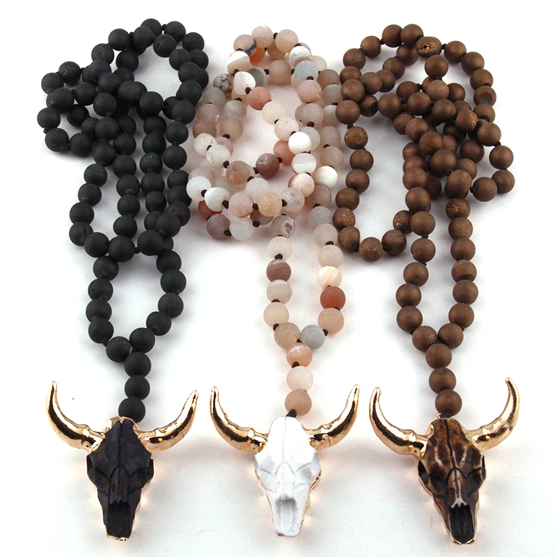 Женское длинное ожерелье с бусинами из друзы 3 цвета|fashion necklace|necklace fashionhorn pendant