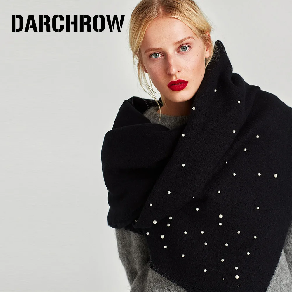 DARCHROW элегантный жемчужный шарф декорированные шали Женское зимнее пончо твердый