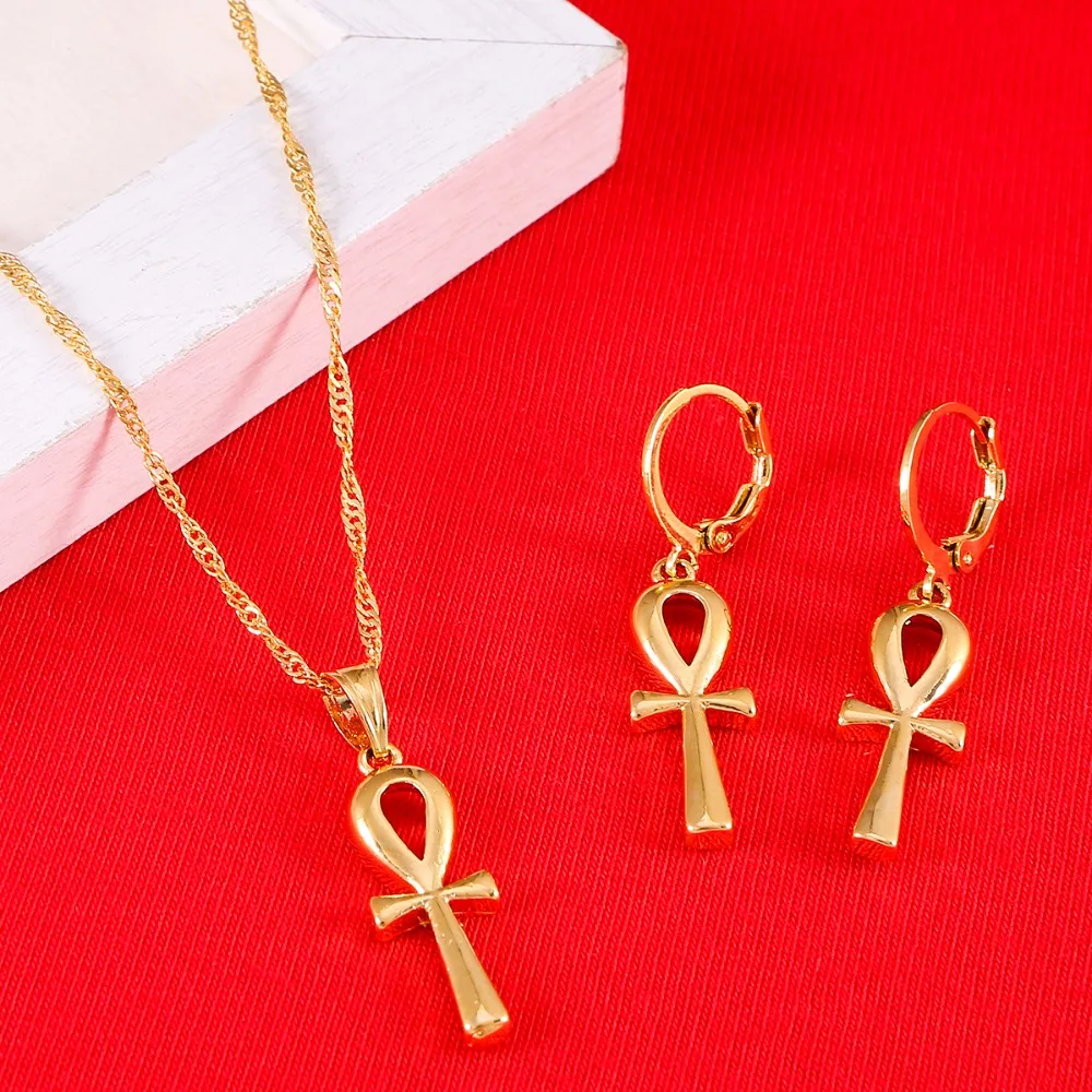 Египетский Анкх комплект ювелирных изделий с крестом для женщин подвески