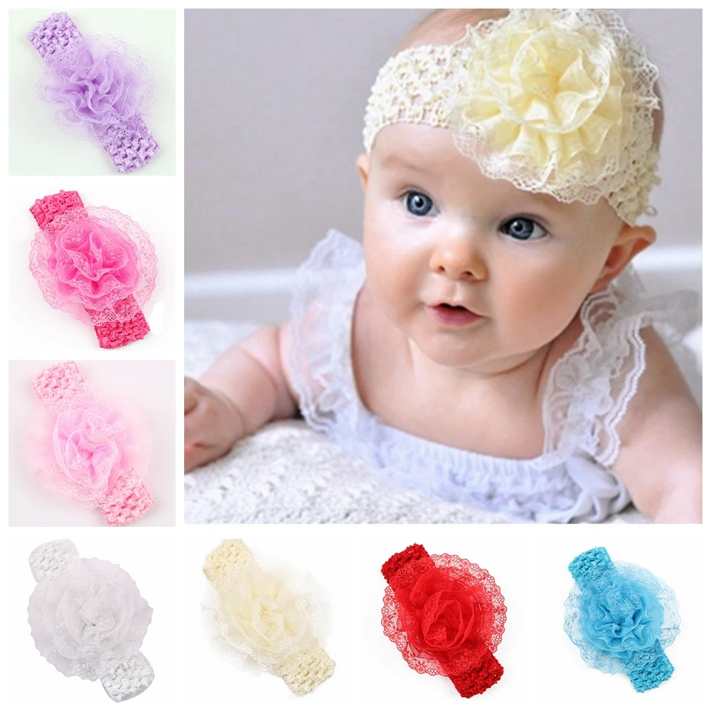 

Yundfly Boutique Newborn Lace Flower Headband Children Elastic Crochet Headband Kids Hair Accessories Girls Headdress