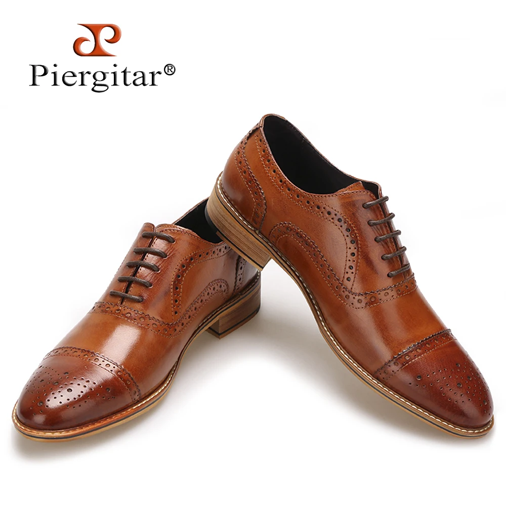 

High Quality Men Oxfords Shoes British Style Carved Genuine Leather Shoe Brown Brogue Shoes Lace-Up Bullock Business Men's Flats