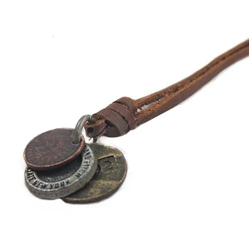 Модное мужское колье унисекс с подвеской из 3 монет ожерелье натуральной кожи для