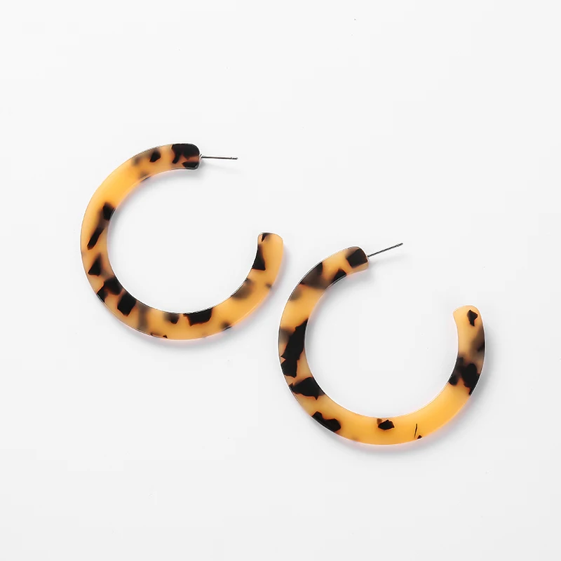 Корейские серьги для женщин Boho Круглые ретро леопардовые Висячие акриловые