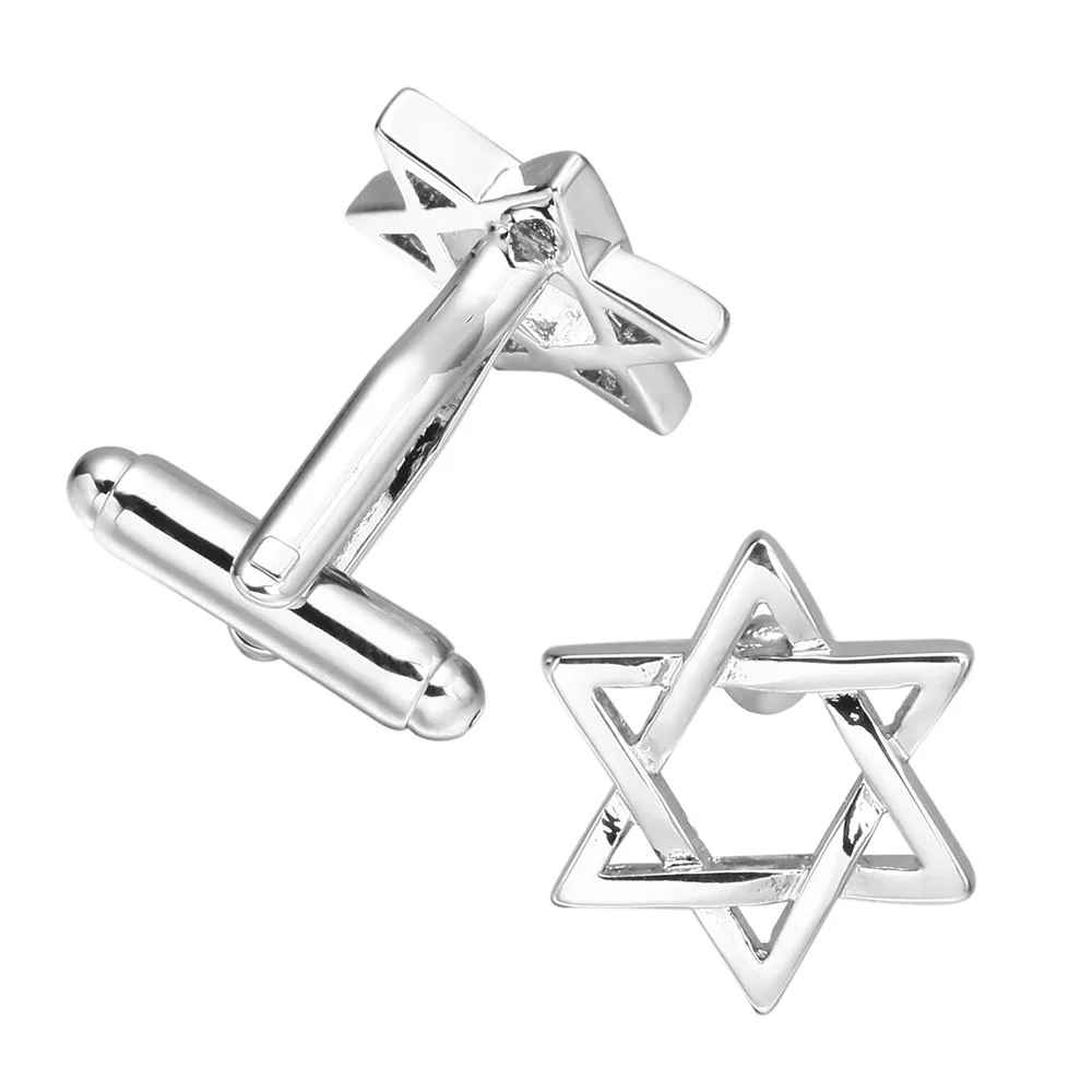 Promotion!!! 3 Pairs Silver Star Cufflinks For Mens Hexagonal star Cufflink High QualityFashion for Wedding Party | Украшения и