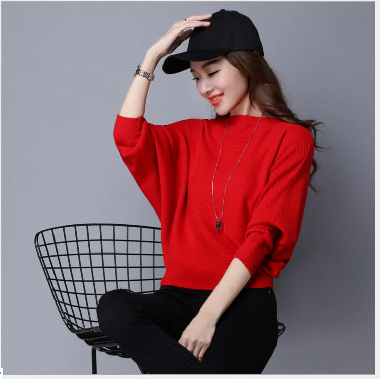 2018 осенние женские свитера модные пуловеры с круглым вырезом и рукавом летучая