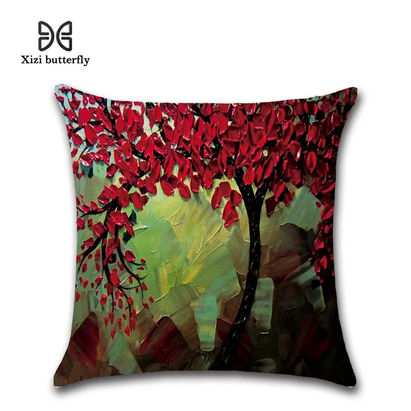 Oil painting tree Cushion Cover Cotton material Pillow Cases 45X45cm Bedroom Sofa Pillowcase Home Decor Christmas gift | Дом и сад