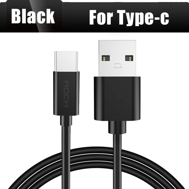 Black for Type-c ROCK 2.4A USB кабель для быстрой зарядки и передачи данных Micro usb type-C кабель для samsung Xiaomi кабель для синхронизации данных и зарядки мобильного телефона для iPhone - Цвет: Black for Type-c