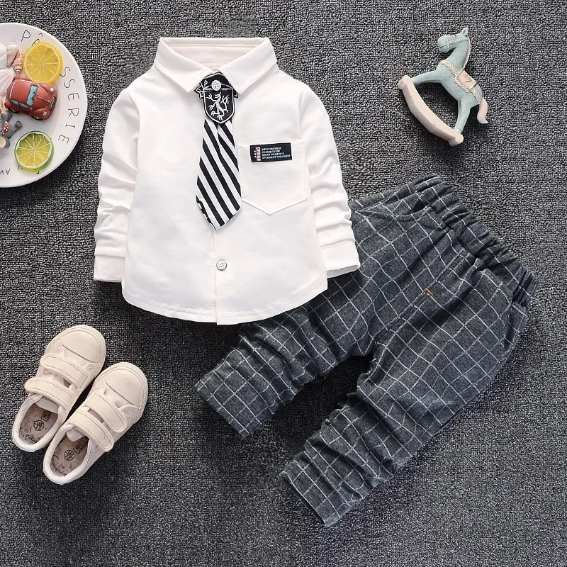 BibiCola boys clothing sets kids spring autumn formal clothes tie t-shirt +pants 2pcs casual party dress children outfits | Детская