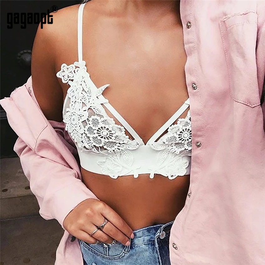 Gagaopt 5 цветов Цветочные Майки Женские Модные Цветочные Вышивка Дамы Cami кружевные топы сексуальный Бралетт короткий Топ Blusas