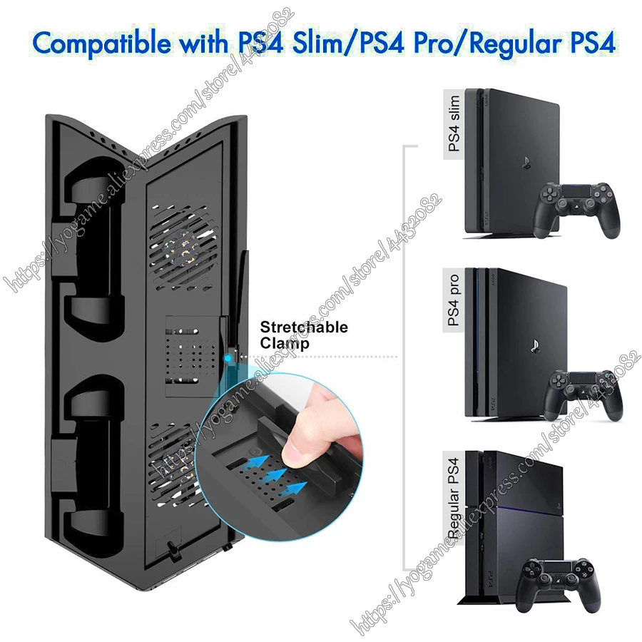 

For PS4 PlayStation 4 Slim Pro Vertical Stand Cooling Charging Station with 14 Discs Storage Bracket With 3 USB Port for PS4