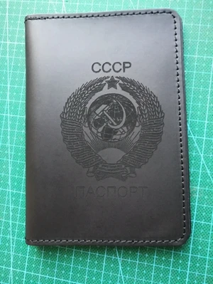 Black Новинка, аксессуары для путешествий, Обложка для паспорта Советского Союза, красные, черные держатели для карт, мужские сумки для путешествий, винтажный кожаный кошелек для паспорта CCCP - Цвет: Black