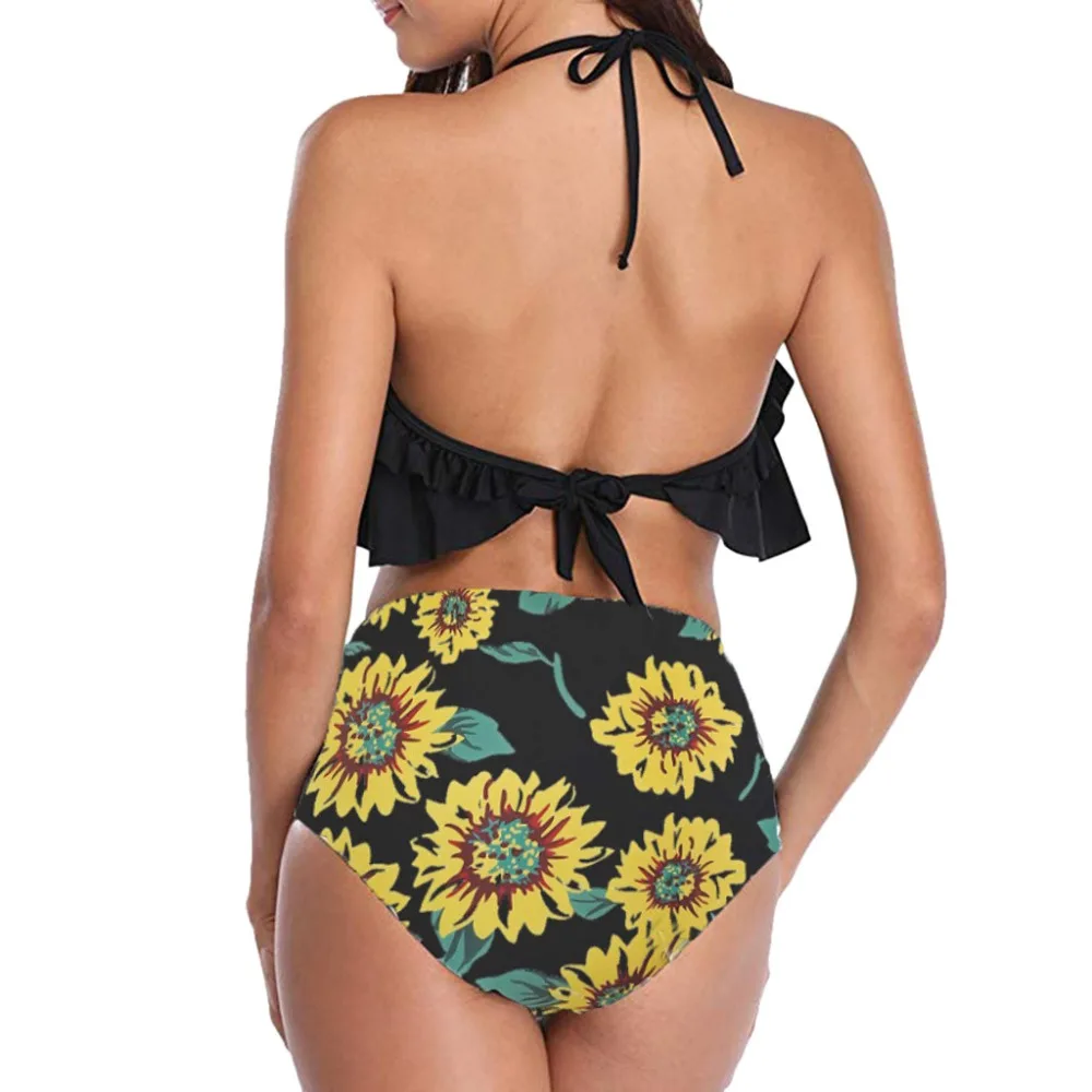 2019 Новый сексуальный спинки комплект бикини на бретельках Винтаж оборками