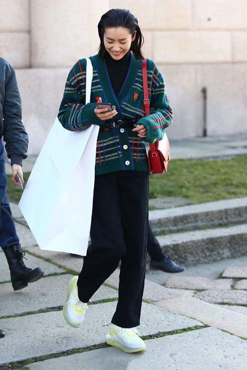 Дизайнерский Зеленый клетчатый женский кардиган для подиума 2019 весна вышивка