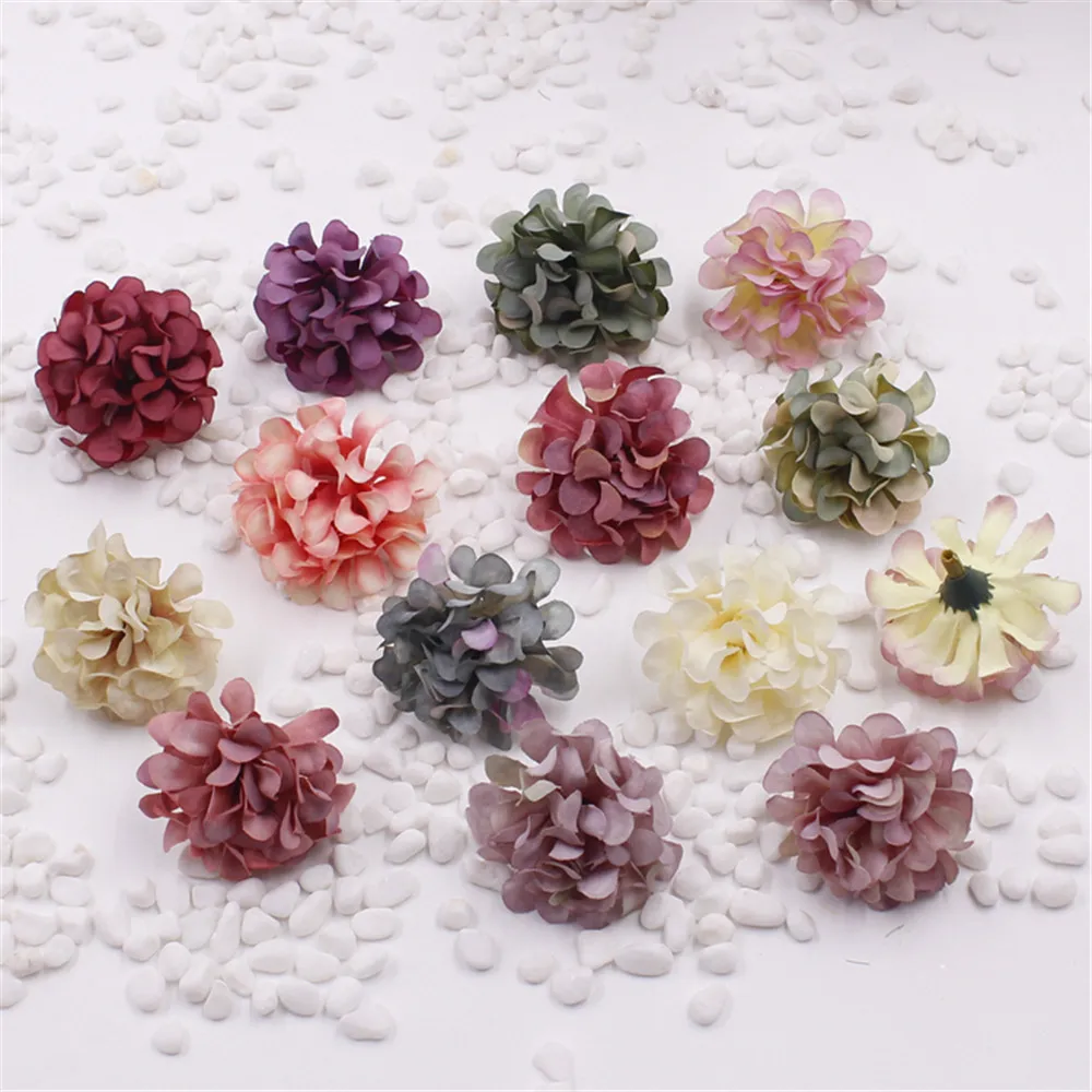 4CM Head 5PCS Artificial Silk Small Carnations Fake Chrysanthemum Hydrangea Heads DIY Decoration For Wrist Corsage Hat Bouquet | Дом и сад