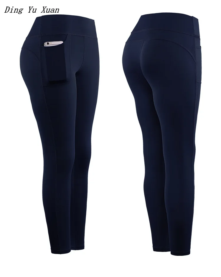 Womens High Waist Leggings Women Skinny Fitness Leggins Mujer Ankle Length Black Blue Red Workout Pants Pocket Lycra Legging