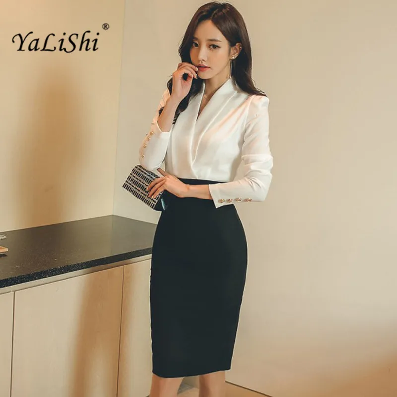 

YaLiShi 2022 Spring Women Dress Office Long sleeves Black white Patchwork Bandage Bodycon Dress Sexy Party Dress Vestidos Mujer