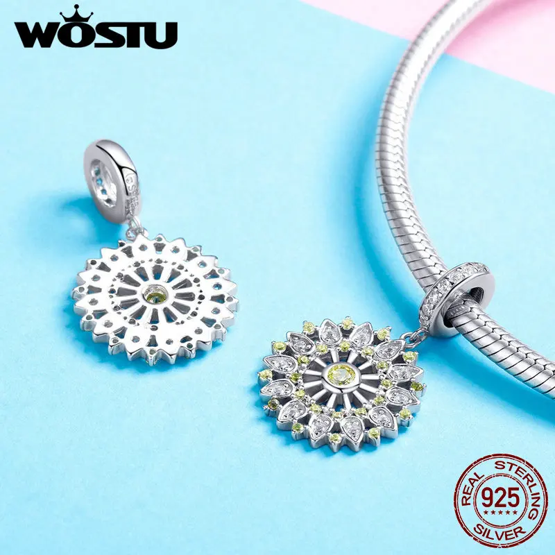 WOSTU роскошный 925 пробы Серебряный геометрический Шарм Желтый CZ бисер Подходит для оригинального браслета кулон для женщин 925 ювелирное изделие подарок FNC065
