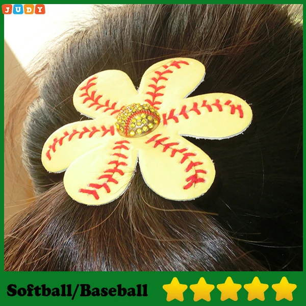 New Arrival Softball Flower clips Leather Seamed Bows With Rhinestone Clip Pin Baseball | Спорт и развлечения