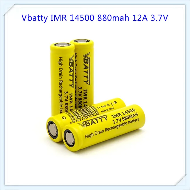 Vbatty IMR 14500 аккумулятор 880mah 12A 3,7 V литий-ионные аккумуляторы с плоской верхней аутентичной емкостью(1 шт