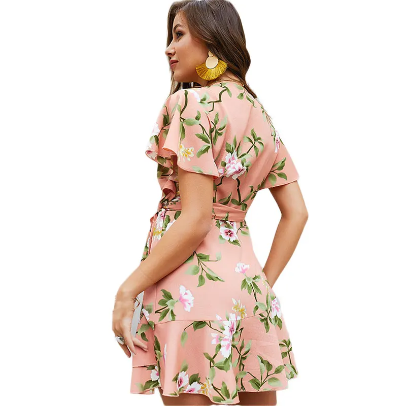 Новое Женское летнее платье с цветочным принтом сексуальные платья оборками и